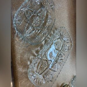 Vintage Clear Cut Glass Star of David Serving Dishes